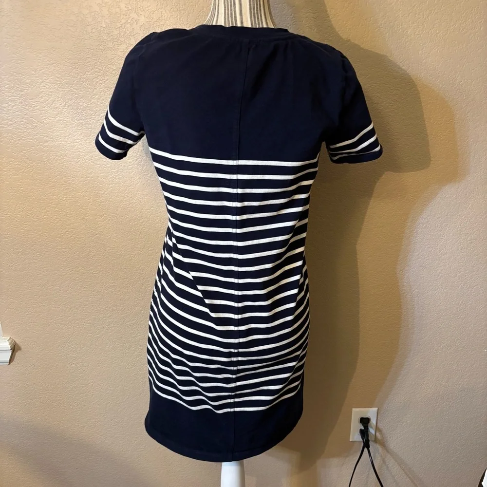 J. Crew Dress XS Navy White Nautical Striped Mini T-Shirt Dress Short Slv Cotton - Picture 8 of 15